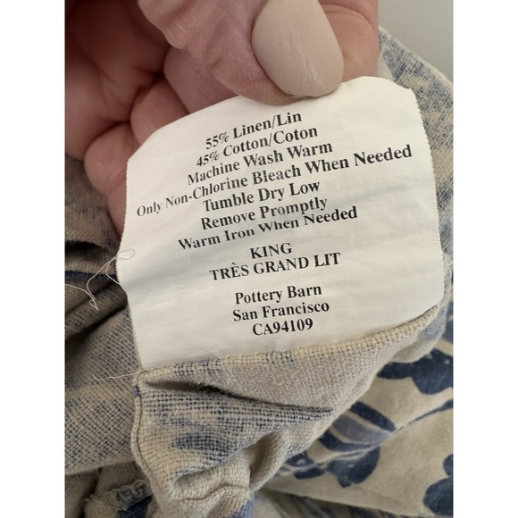 POTTERY BARN Linen KING Duvet  Blue Floral Botanical Palampore? - Picture 8 of 8